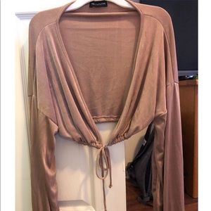 Cropped tan shirt, ties in front